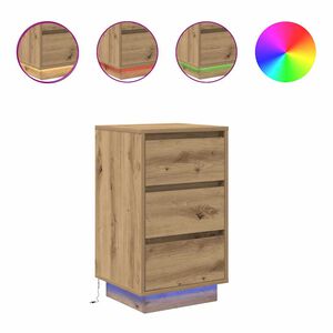 vidaXL Bedside Cabinet with LED Lights Artisan Oak 38x34x65 cm