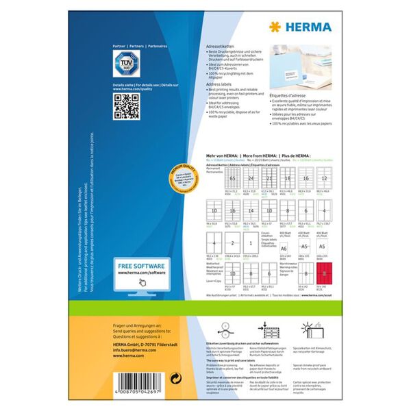 HERMA Permanent Address Labels A4 99.1x67.7 mm 100 Sheets White