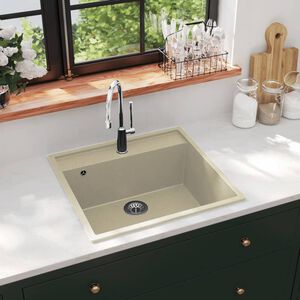 vidaXL Kitchen Sink with Overflow Hole Beige Granite