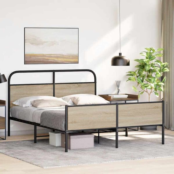 vidaXL Metal Bed Frame without Mattress Smoked Oak 180x200 cm Super King