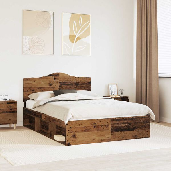 vidaXL Bed Frame with Headboard Old Wood 150 x 200 cm Solid Pine Wood