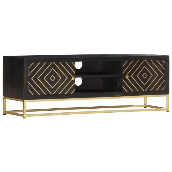 vidaXL TV Cabinet Black and Gold 120x30x40 cm Solid Mango Wood