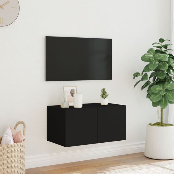 vidaXL TV Wall Cabinet with LED Lights Black 60x35x31 cm