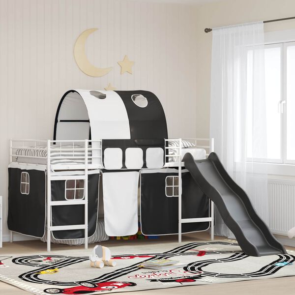 vidaXL Kids'Loft Bed Frame White and Black 80 x 200 cm Metal