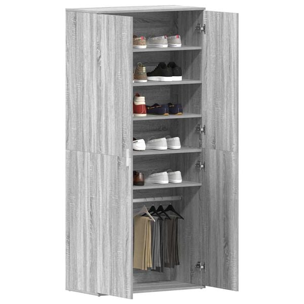 vidaXL Shoe Cabinet with Door Grey 80 x 39 x 180 cm Engineered wood