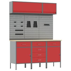 vidaXL Work Cabinet Set 8 pcs Red Steel and Engineered Wood