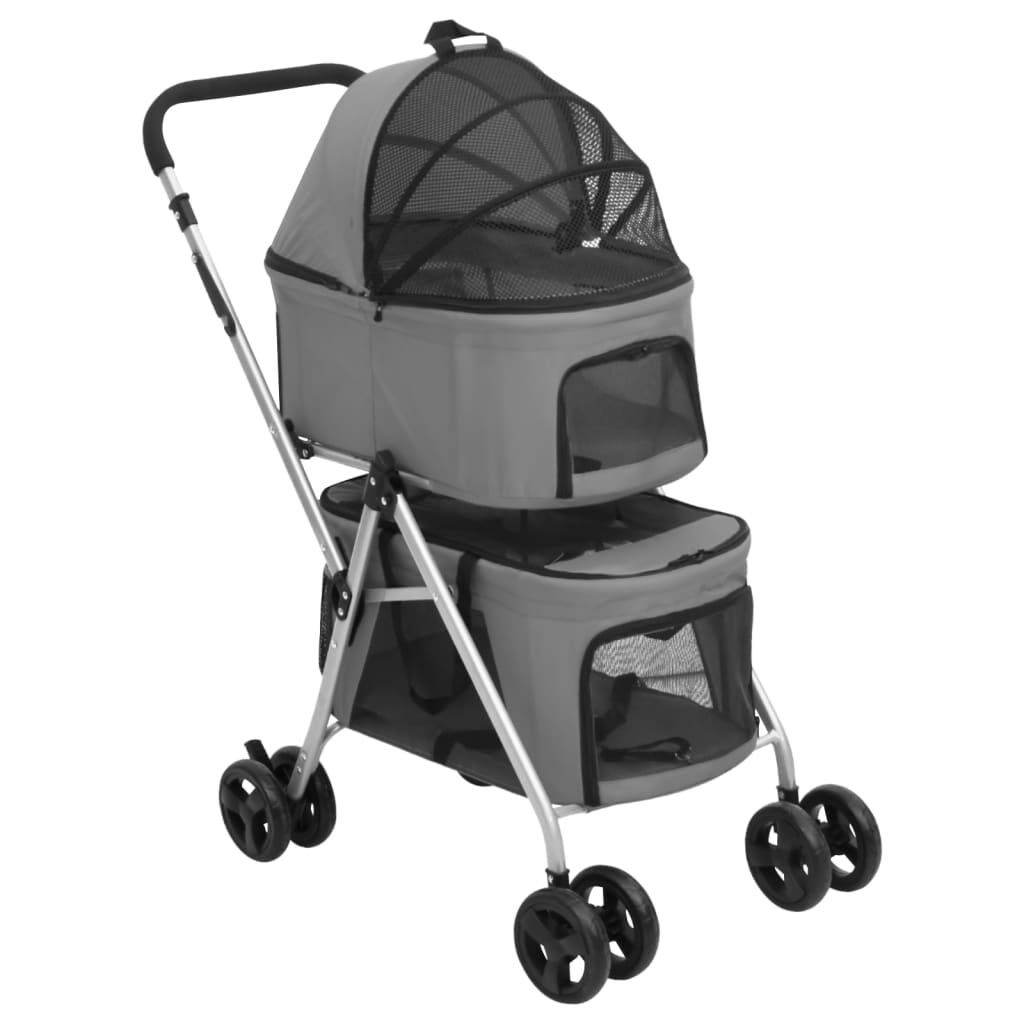 vidaXL 2 Layers Folding Dog Stroller Grey 83x48x97 cm Oxford