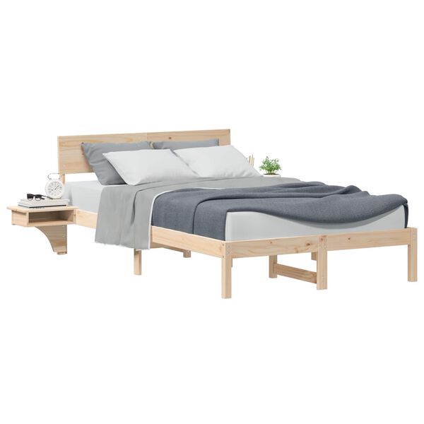vidaXL Bed Frame with Headboard Brown 140 x 190 cm Solid Pine Wood