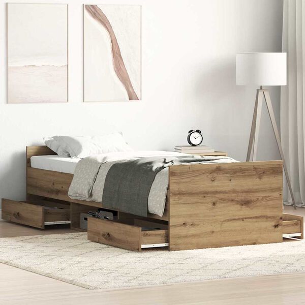 vidaXL Bed Frame Artisan Oak 193 x 78 x 50 cm Engineered Wood