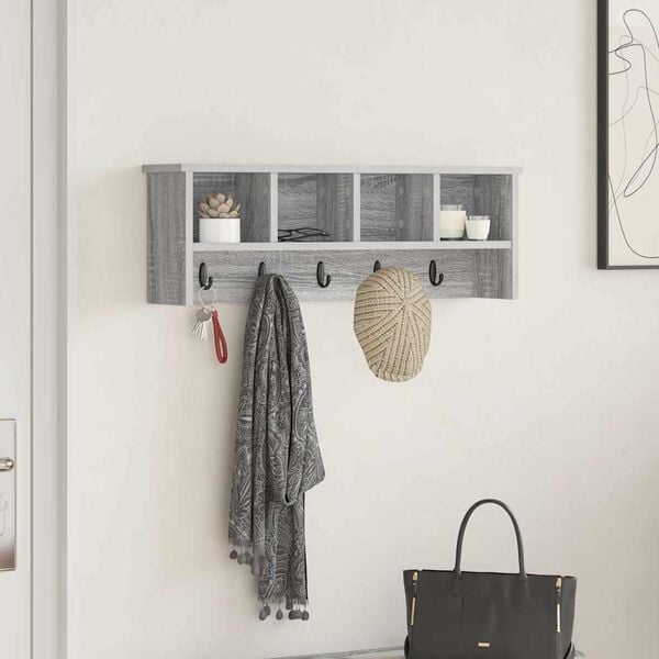 vidaXL Wall-Mounted Coat Rack with Shelf Grey sonoma 75 x 16 x 26 cm