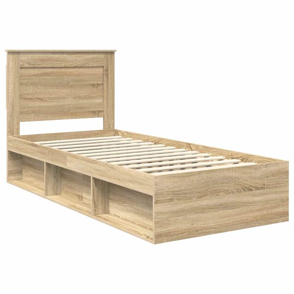 vidaXL Bed Frame with Headboard Sonoma Oak 90 x 200 cm Solid Pine Wood