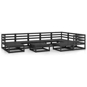 vidaXL 10 Piece Garden Lounge Set Black Solid Pinewood