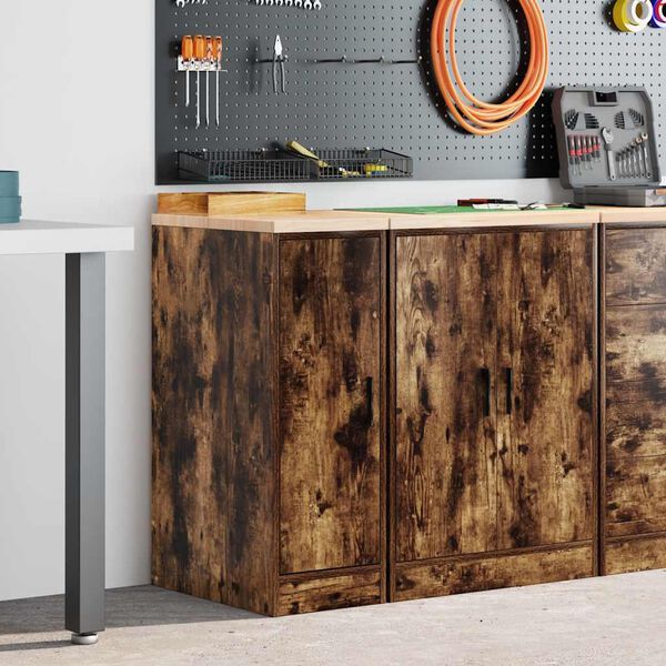 vidaXL Garage Storage Cabinet Smoked Oak 30x51x85 cm Solid Wood Pine