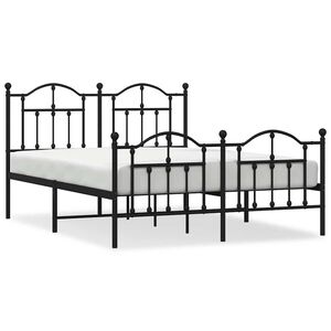 vidaXL Metal Bed Frame without Mattress with Footboard Black 135x190cm