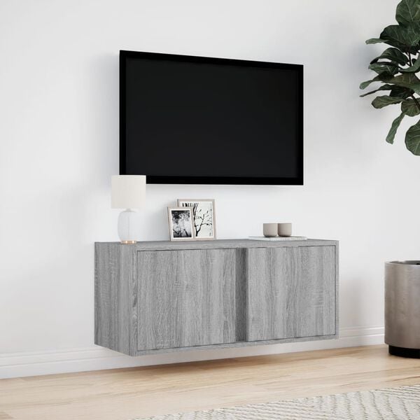 vidaXL TV Wall Cabinet with LED Lights Grey Sonoma 80x31x35 cm