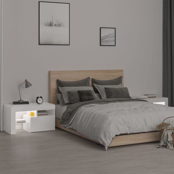 vidaXL Bedside Cabinets 2 pcs with LED Lights High Gloss White 70x36.5x40 cm