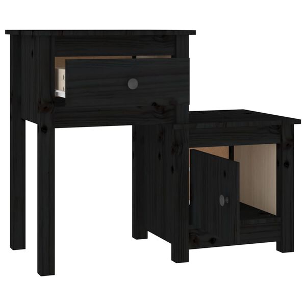 vidaXL Bedside Cabinet 2 pcs Black 79.5x38x65.5 cm Solid Wood Pine