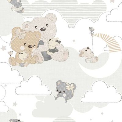 Noordwand Wallpaper Mondo baby Hug Bears Grey and Beige