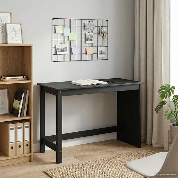 vidaXL Desk Black 112 x 50 x 75 cm Solid Pine Wood
