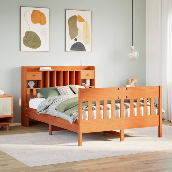 vidaXL Bed Frame without Mattress Wax Brown 140x190 cm Solid Wood Pine