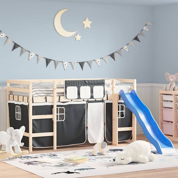 vidaXL Curtains for Loft Bed White and Black Polyester