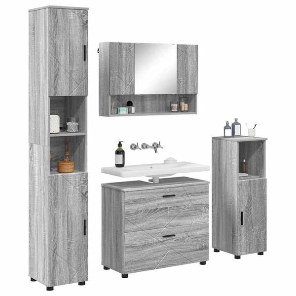 vidaXL Bathroom Furniture Set with Drawer with Shelf 4 pcs Grey Sonoma