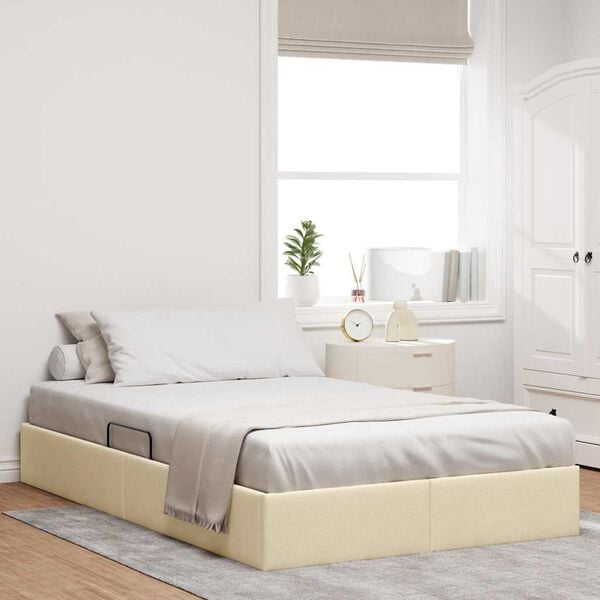 vidaXL Storage Bed with Mattress Creme 120 x 200 cm Fabric