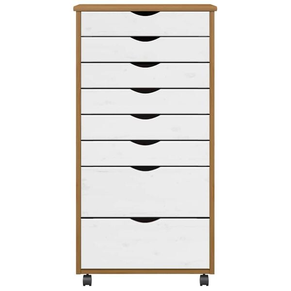 vidaXL Rolling Cabinet with Drawers MOSS Honey Brown Solid Wood Pine