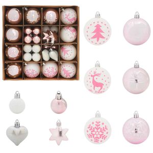 vidaXL Christmas Bauble Set 40 pcs White and Pink &Oslash; 6 cm Plastic LEDs