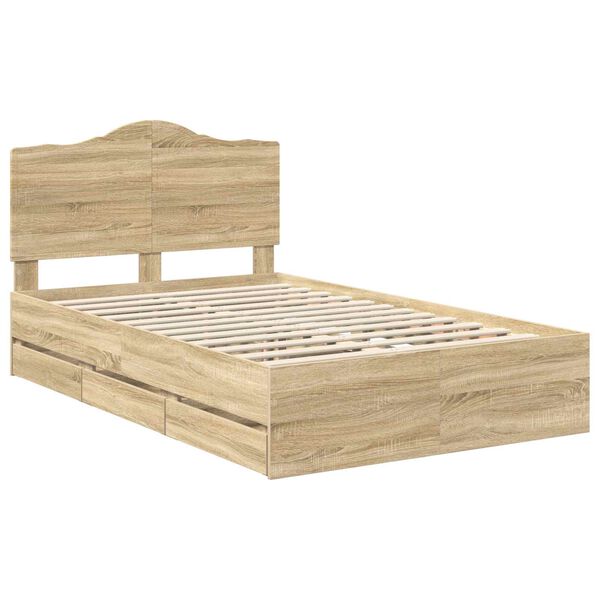 vidaXL Bed Frame with Drawer Sonoma Oak 135 x 190 cm Engineer Wood