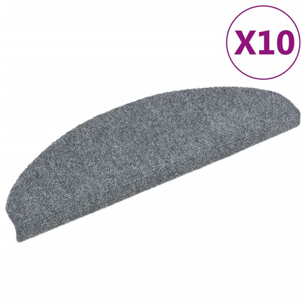 vidaXL Stair Mats Self-adhesive 10 pcs 65x21x4 cm Light Grey Half Round Large