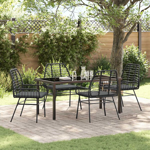 vidaXL Garden Dining Set 5 pcs Black Poly Rattan