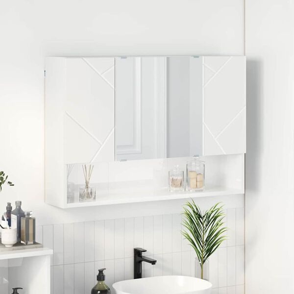 vidaXL Mirror Cabinet High Gloss White 80 x 17 x 55 cm Engineered Wood