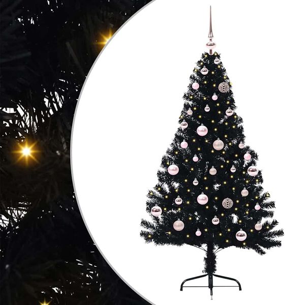 vidaXL Artificial Pre-lit Christmas Tree Black 150 cm PVC
