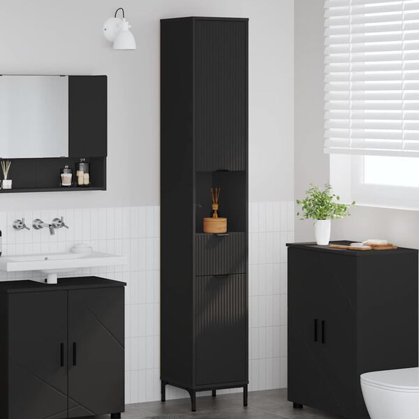 vidaXL Bathroom Cabinet with Drawer with Door Black 31.5 x 33 x 190 cm