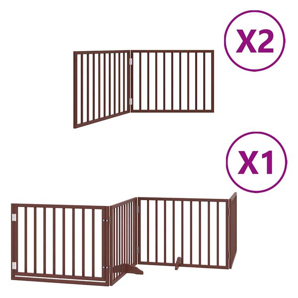 vidaXL Dog Gate with Door Foldable 8 Panels Brown 640 cm Poplar Wood