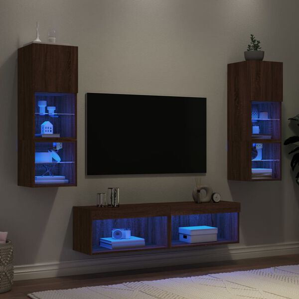 vidaXL 6 Piece TV Wall Units with LED Brown Oak Engineered Wood