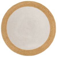 vidaXL Area Rug Braided White & Natural 90 cm Jute & Cotton Round