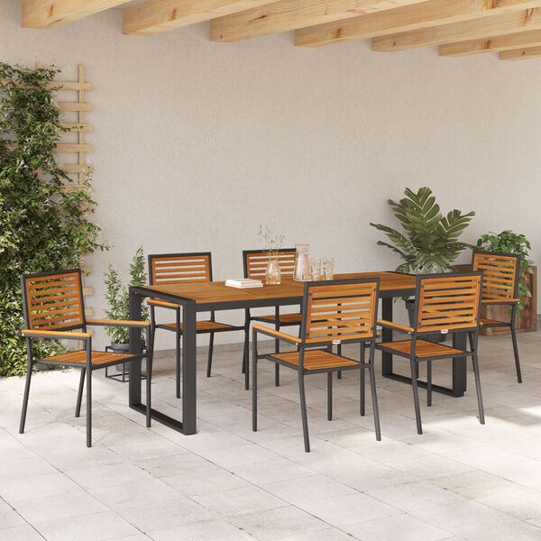 vidaXL Garden Dining Set 7 pcs Black and Brown Poly Rattan