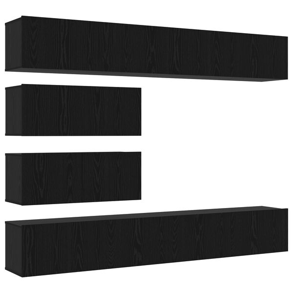 vidaXL TV Cabinet Set Wall-mounted 4 pcs Black Oak Engineered Wood