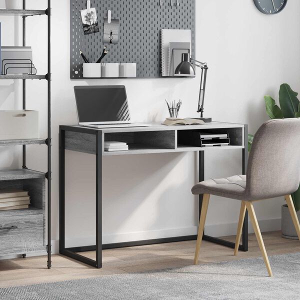 vidaXL Desk with Storage Grey Sonoma 100 x 50 x 75 cm Engineered Wood