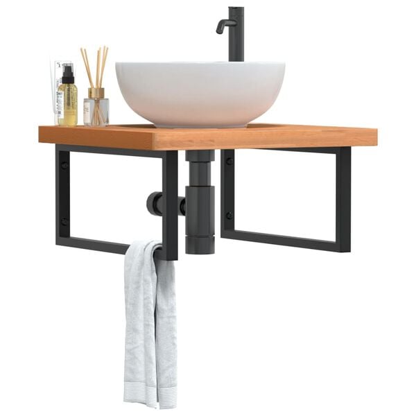 vidaXL Basin Shelf Wall Mounted Steel and Solid Wood Beech