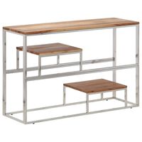 vidaXL Console Table Silver Stainless Steel and Solid Acacia Wood