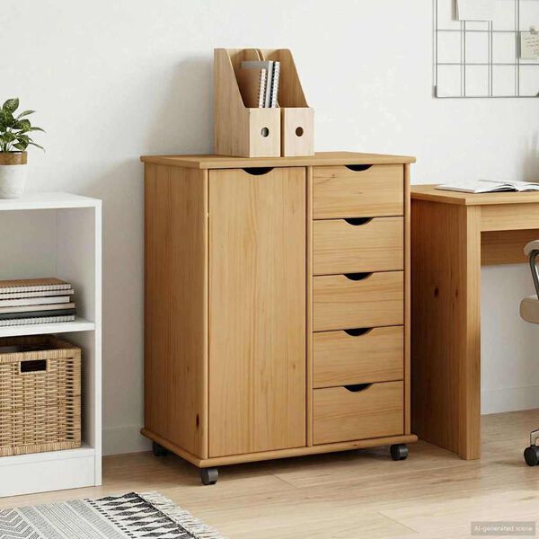 vidaXL Rolling Cabinet Honey Brown 63.5 x 39 x 79 cm Solid Pine Wood