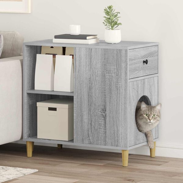 vidaXL Cat House Grey Sonoma 72 x 42.5 x 70 cm Engineered Wood