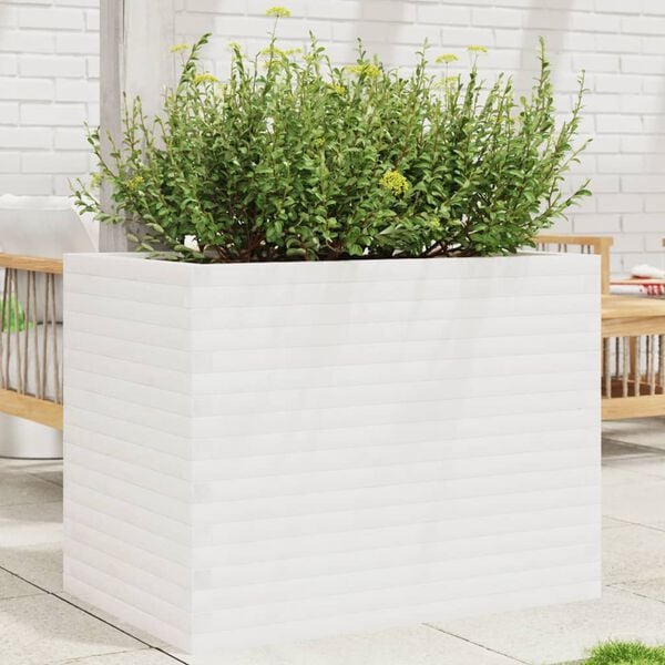 vidaXL Garden Planter White 90x60x68.5 cm Solid Wood Pine