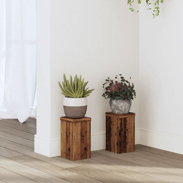 vidaXL Plant Stands 2 pcs Old Wood 10x10x18 cm Engineered Wood