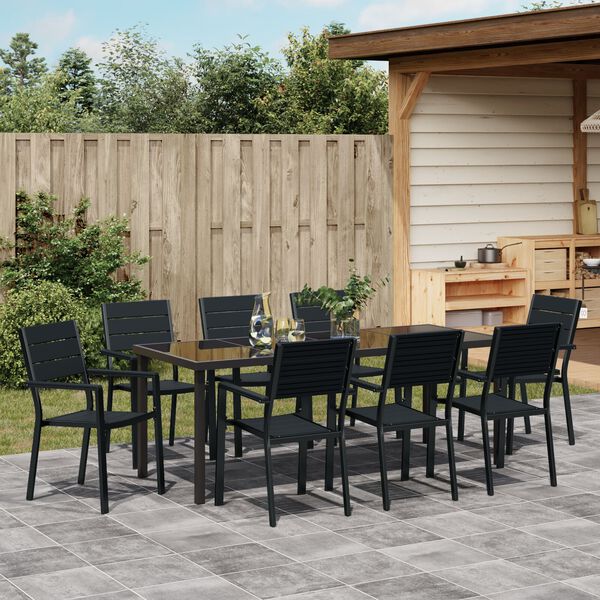vidaXL Garden Dining Set 9 pcs Black Powder-Coated Steel