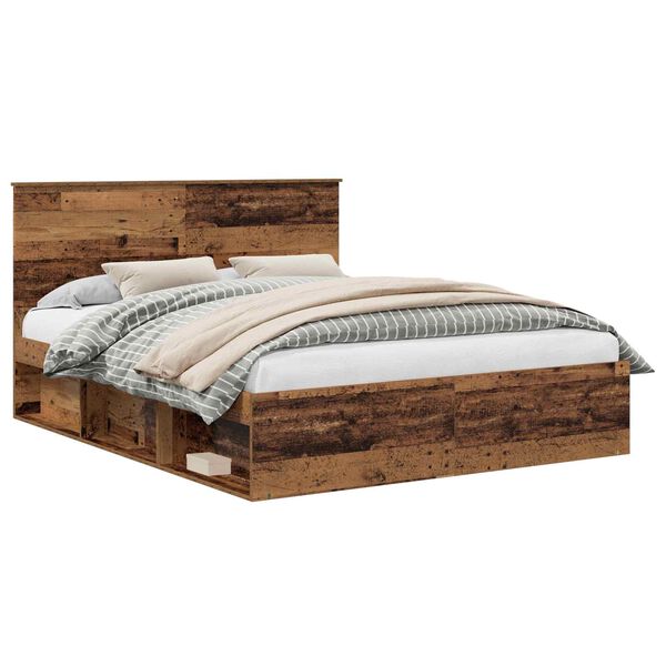 vidaXL Bed Frame with Headboard Old Wood 160 x 200 cm Solid Pine Wood