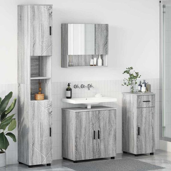 vidaXL Bathroom Furniture Set 4 pcs Grey sonoma Engineered wood